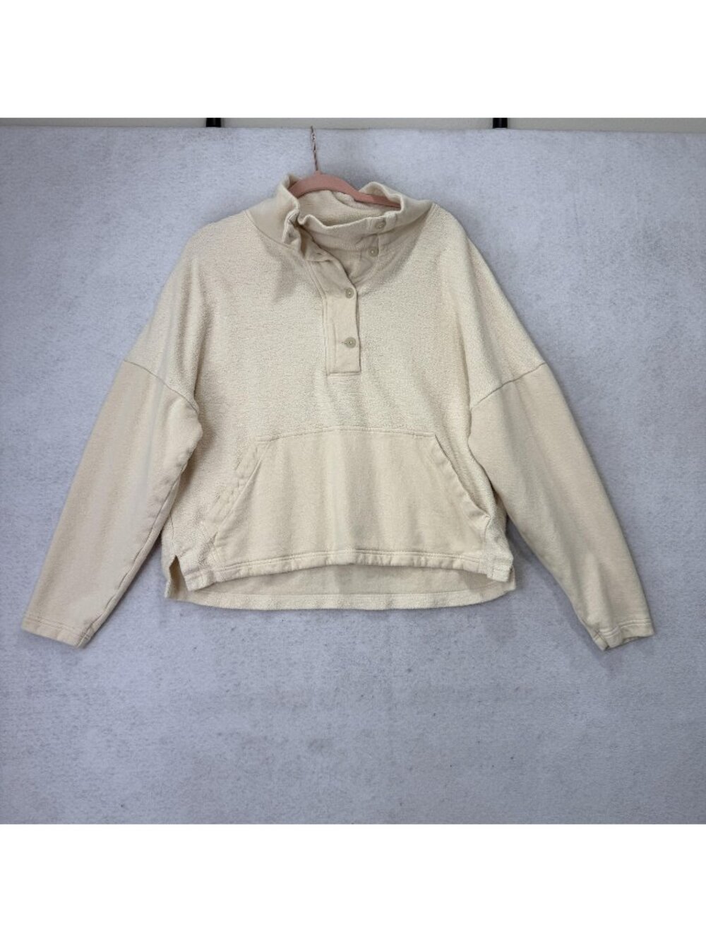 REI Cooperative Sweatshirt Womens Large White Mock Neck Pullover Kangaroo Pocket